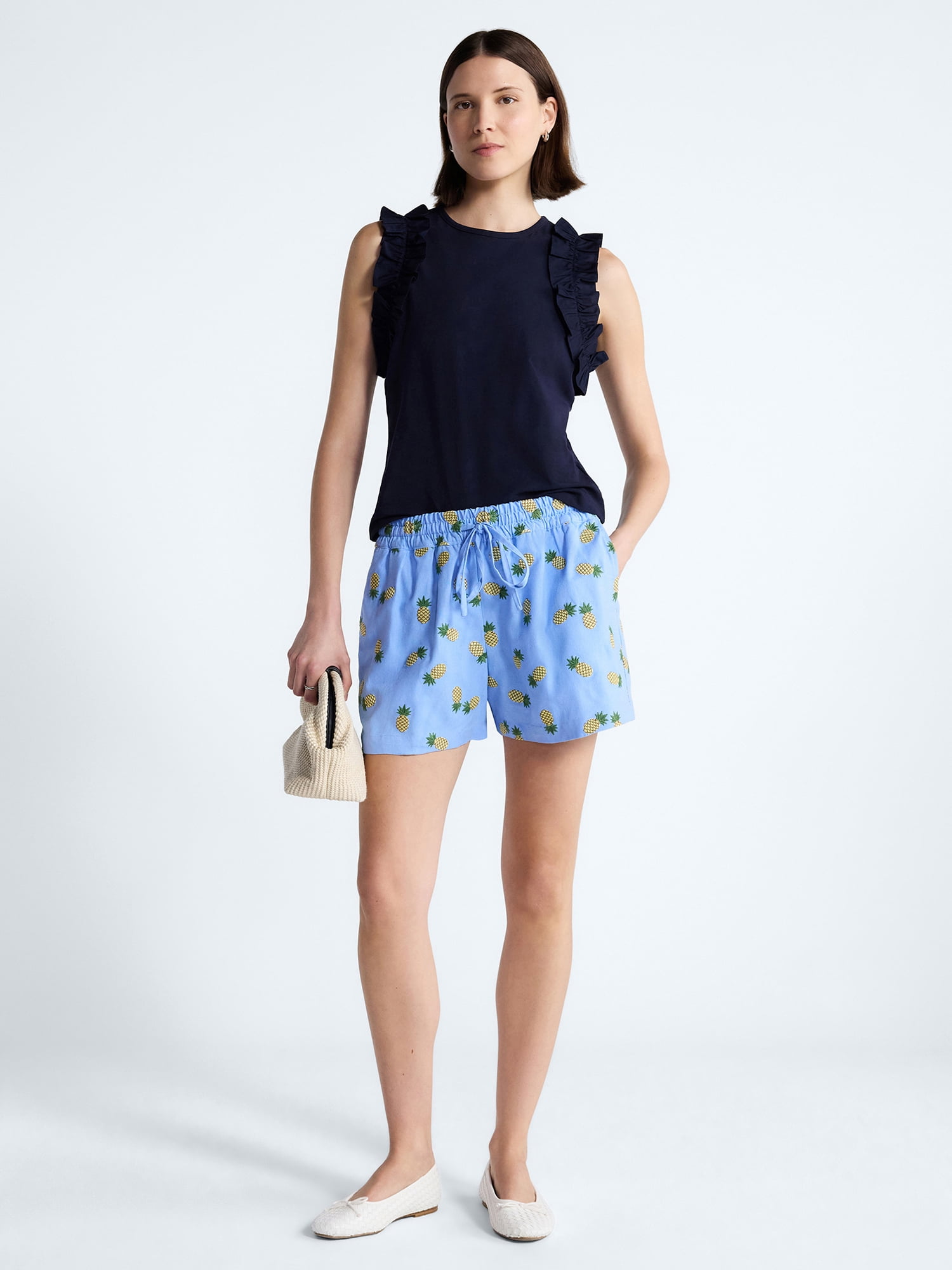 Free Assembly Women's and Women's Plus Linen Blend Print Shorts, 7" Inseam, Sizes XS-4X