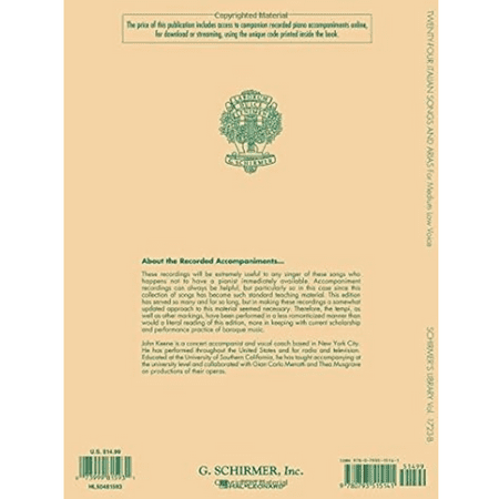 Schirmer's Library of Musical Class 24 Italian Songs & Arias of the 17th & 18th Centuries Book/Online Audio, (Paperback)