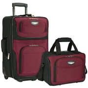 Travel Select Amsterdam — 2pc Carry-On Expandable Rolling Upright Softside Luggage Wheel Suitcase with Matching Tote Bag Travel Set Burgandy Red