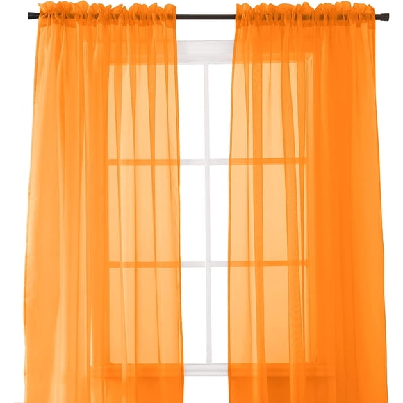 Mocassi (2-Piece) Multipurpose Solid Colored Drapes, Semi-Sheer Window Curtains with 2 inch Rod Pocket, 60 X 84 inches, Orange