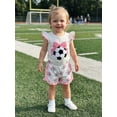 thumbnail image 5 of BemeyourBBs Toddler Baby Girls Football Outfit Infant Baby Girls Summer 2 Piece Outfits Flying Short Sleeve Soccer Bow Embroidered TShirt Tops Ruffle Trim Shorts Sets Toddler Girls Summer Outfit, 5 of 9