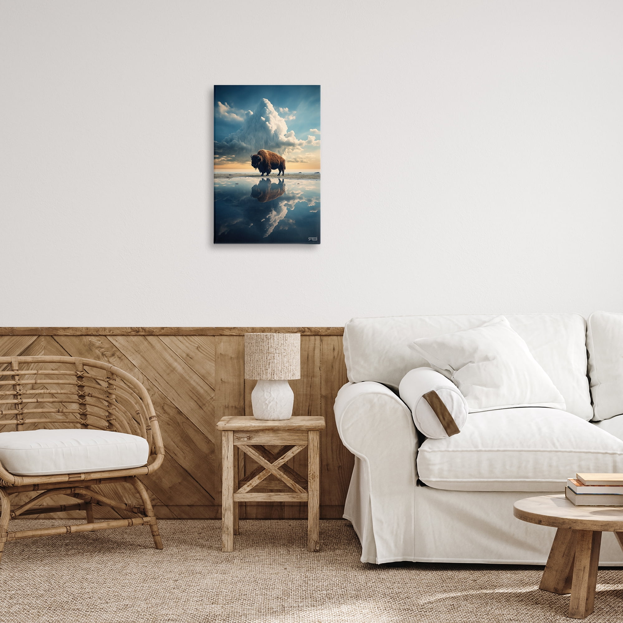 Stupell Industries Bison & Reflective Clouds Landscape Painting Gallery Wrapped Canvas Art Print Wall Art, 16 x 24