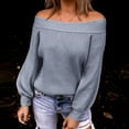 thumbnail image 2 of BKQCNKM Off the Shoulder Sweater Top Oversized Sweaters for Women Black Sweaters for Women Sweaters for Women Long Sleeve Boat Neck Solid Color Womens Sweaters, Gray M, 2 of 6