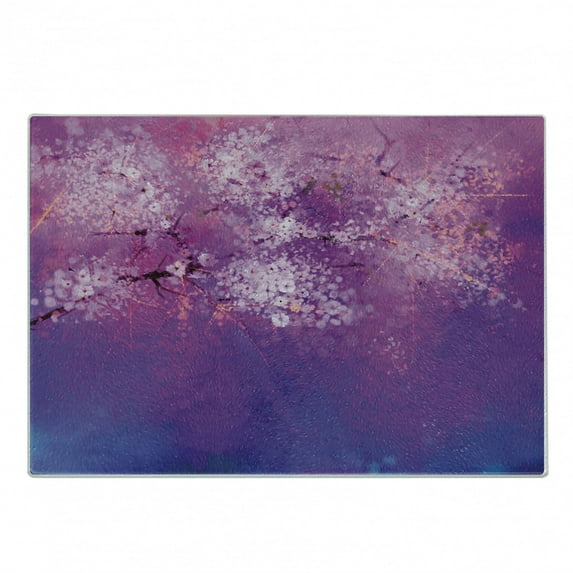Flower Cutting Board, Japanese Cherry Blossom Romantic Paint Eastern Oriental Art, Decorative Tempered Glass Cutting and Serving Board, Small Size, Fuchsia Purple, by Ambesonne
