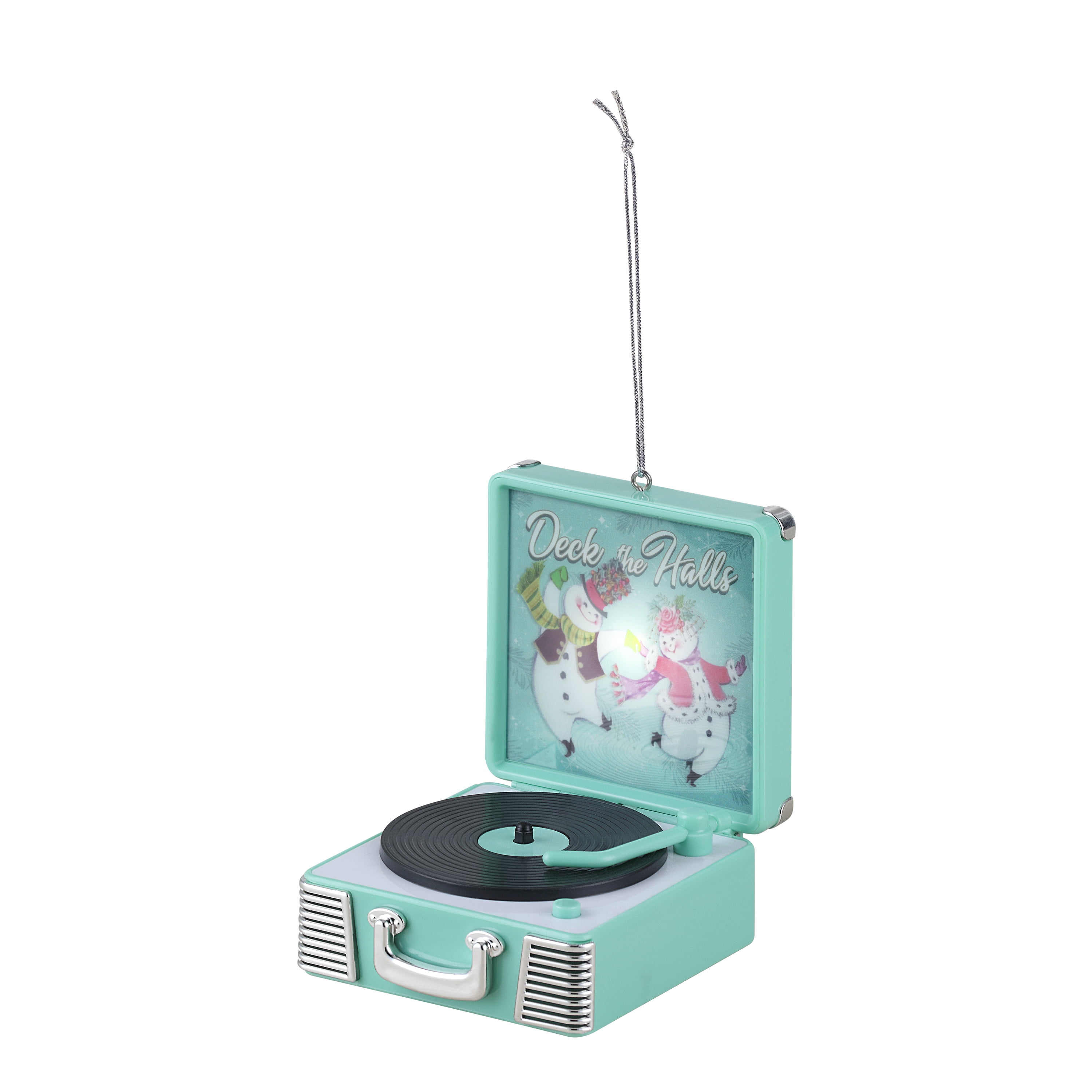 Mr. Christmas 3.8" Retro Vinyl Record Player Ornament, Teal, Mr. Christmas Teal Retro Record Player Ornament