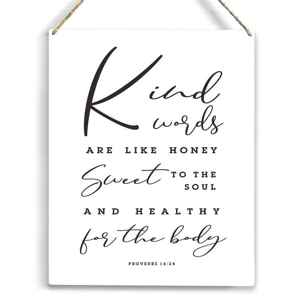 Kind Words are Like Honey Sweet Bible Verse Wood Sign Rustic Proverbs 1624 Christian Wooden Hanging Plaque for Home Office Wall Art Decoration 8x10 Inch Present