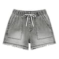 thumbnail image 7 of Livrdious Womens Jean Shorts Frayed Hem High Elastic Waisted Denim Shorts with Drawstring, Casual Summer Mid Thigh Loose Fit Shorts with Pockets, 7 of 7
