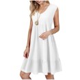 thumbnail image 2 of GEWSEY Summer Dress for Women Ruffle Cap Sleeve Pleated V Neck Dress Tiered Swing A Line Babydoll Mini Dress (White, XL), 2 of 6