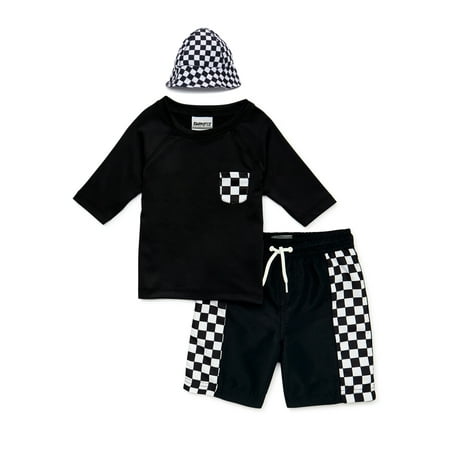 

SWIMFIX Toddler Boy UPF50+ 3PC Short Sleeve Rashguard Swim Trunk and Sun Hat Set Sizes 12M-5T