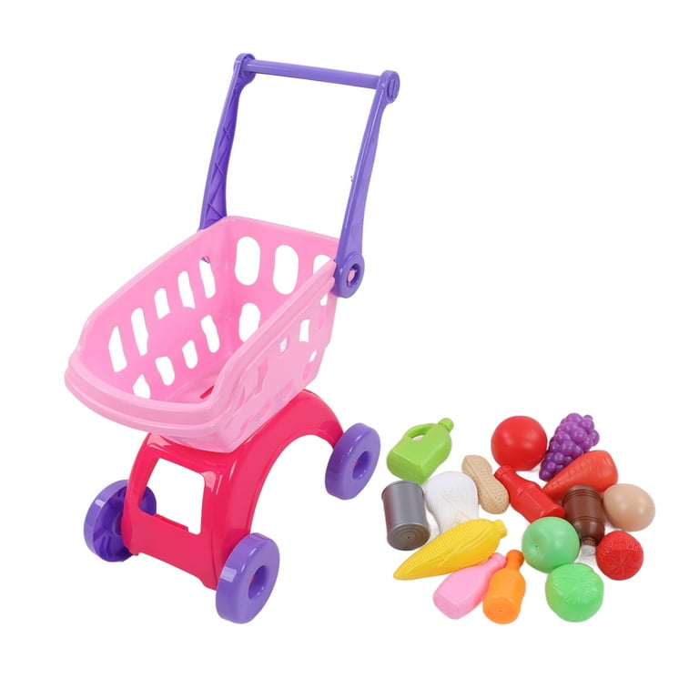 Kids Shopping Cart Toy High Simulation Burr Fruit Shopping Cart Toys For Children Pink