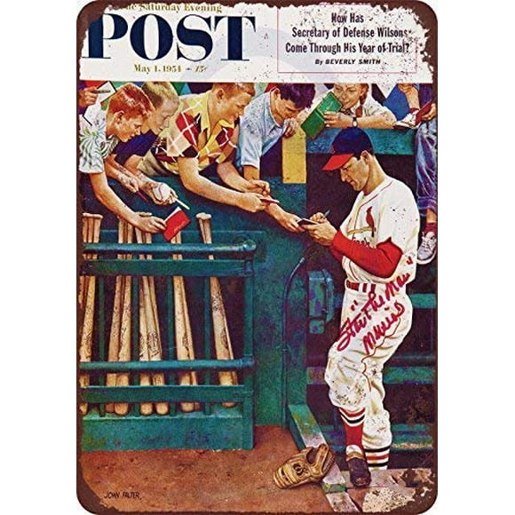 Stan Musial Saturday Evening Post Tin Sign Decor Metal Wall Art 16" x 12" Sign by