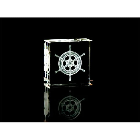 Asfour Crystal 1162-50-123 2 L x 2 H x 1 W in. Crystal Laser-Engraved Ship s Wheel Sealife & Nautical Laser-Cut