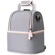 NCVI Breastmilk Cooler Bag Backpack with Ice Pack, Fits 6 Bottles (Gray)