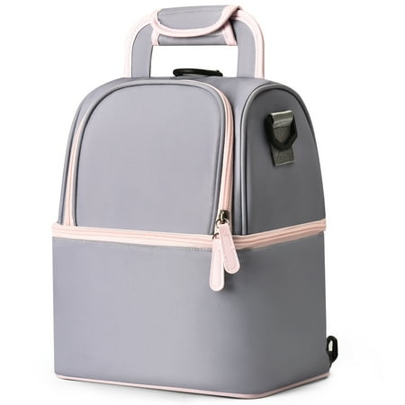 NCVI Breastmilk Cooler Bag Backpack with Ice Pack, Fits 6 Bottles (Gray)