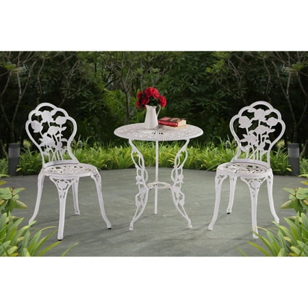 Wooden Bistro Set Table And 2 Chairs Sunjoy Releve 3 Piece Rose Bistro Set, Outdoor Floral Antique Style Metal Table and Chairs Dinning Set, White ()