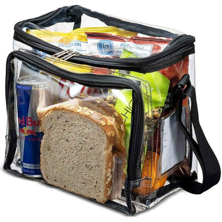 Clear Lunch Bag with Adjustable Strap, Front Storage Compartment, and Mesh  Pocke