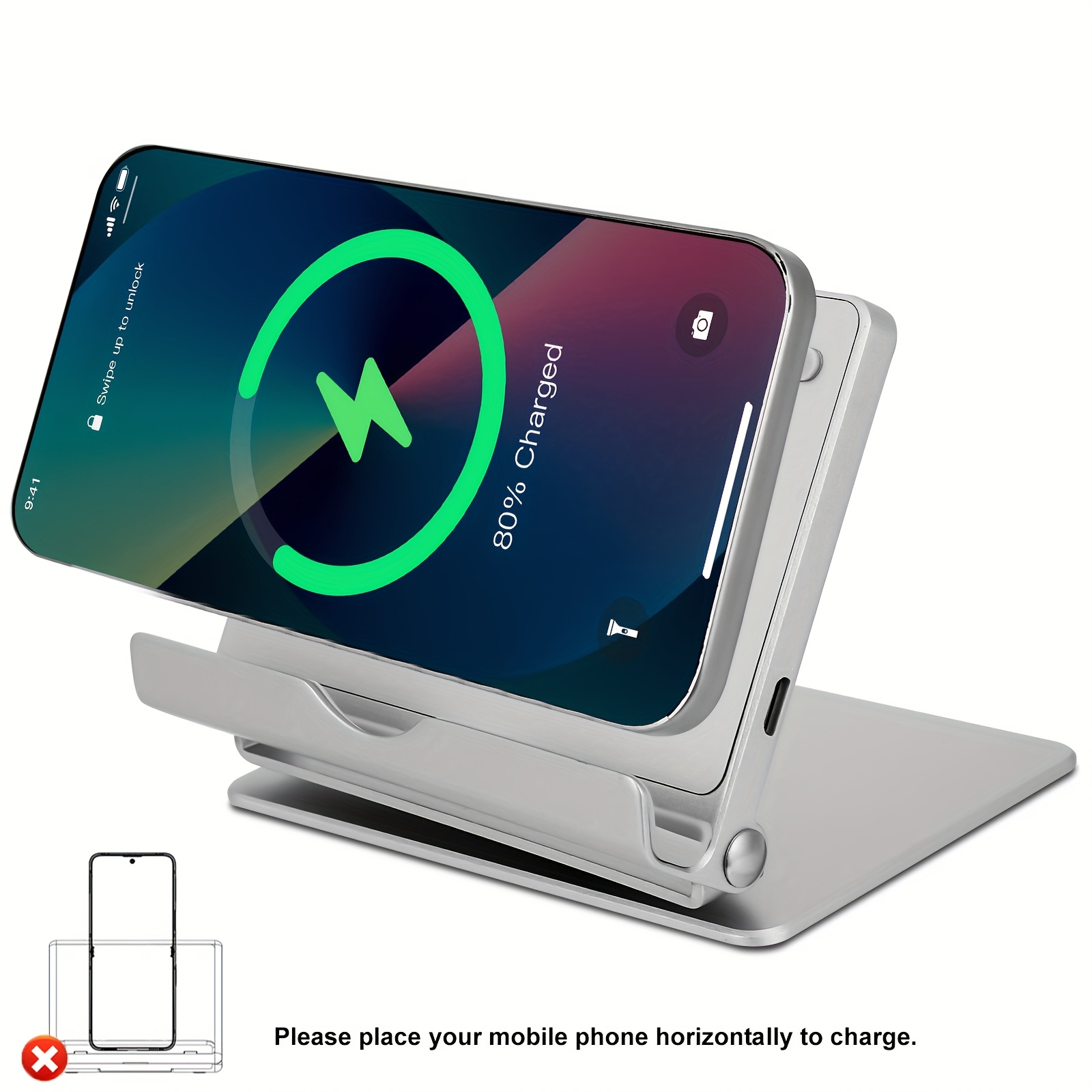 15W Wireless Fast Charger Phone Stand, 360° Rotatable Zinc Alloy Holder for iPhone 16, Samsung Galaxy S24/S23/S22, Google Pixel 9 Pro/8a/7 Pro