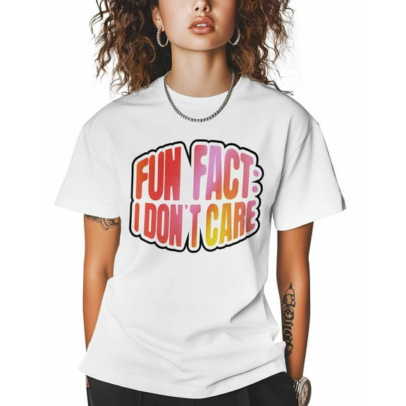 Women's Graphic T-Shirt White 4XL Women's Tops Fun Fact: I Don't Care Crew Neck Short Sleeve Shirts for Women