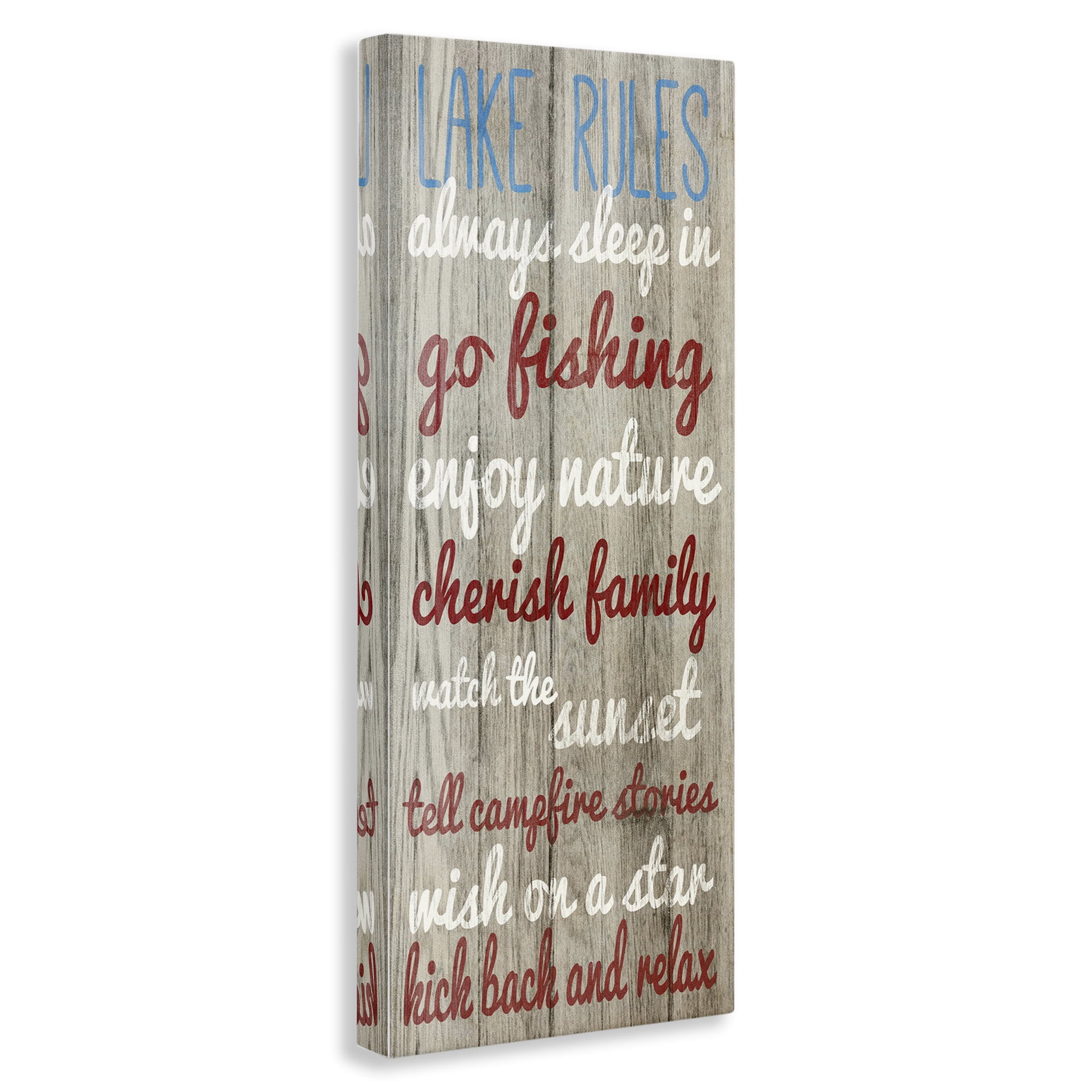 Stupell Industries Rustic Lake Rules Typography Painting Gallery Wrapped Canvas Art Print Wall Art, 20 x 48
