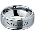 thumbnail image 2 of Tungsten Gradutaing Class Of 2019 Roman Numerals Engraved Band Ring 8mm Men Women Comfort Fit Gray Step Bevel Edge Brushed Polished, 2 of 4