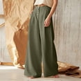 thumbnail image 2 of Outfmvch Flowy Pants for Women Drawstring Elastic Waist Long Lounge Pant Gaucho Pant Wide Leg Linen Pants Flowy Lounge Trousers Women' S Culottes Baggy Straight Leg with Side Pockets Green S-5XL, 2 of 5