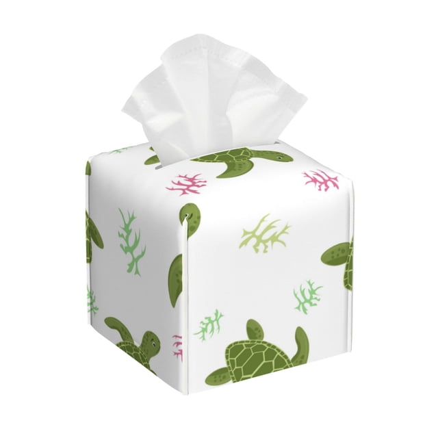 Balery Cute Turtle Porta Pañuelos de Cuero con Estampado – Funda Moderna Cuadrada para Caja de Pañuelos, Dispensador 5x5x5''