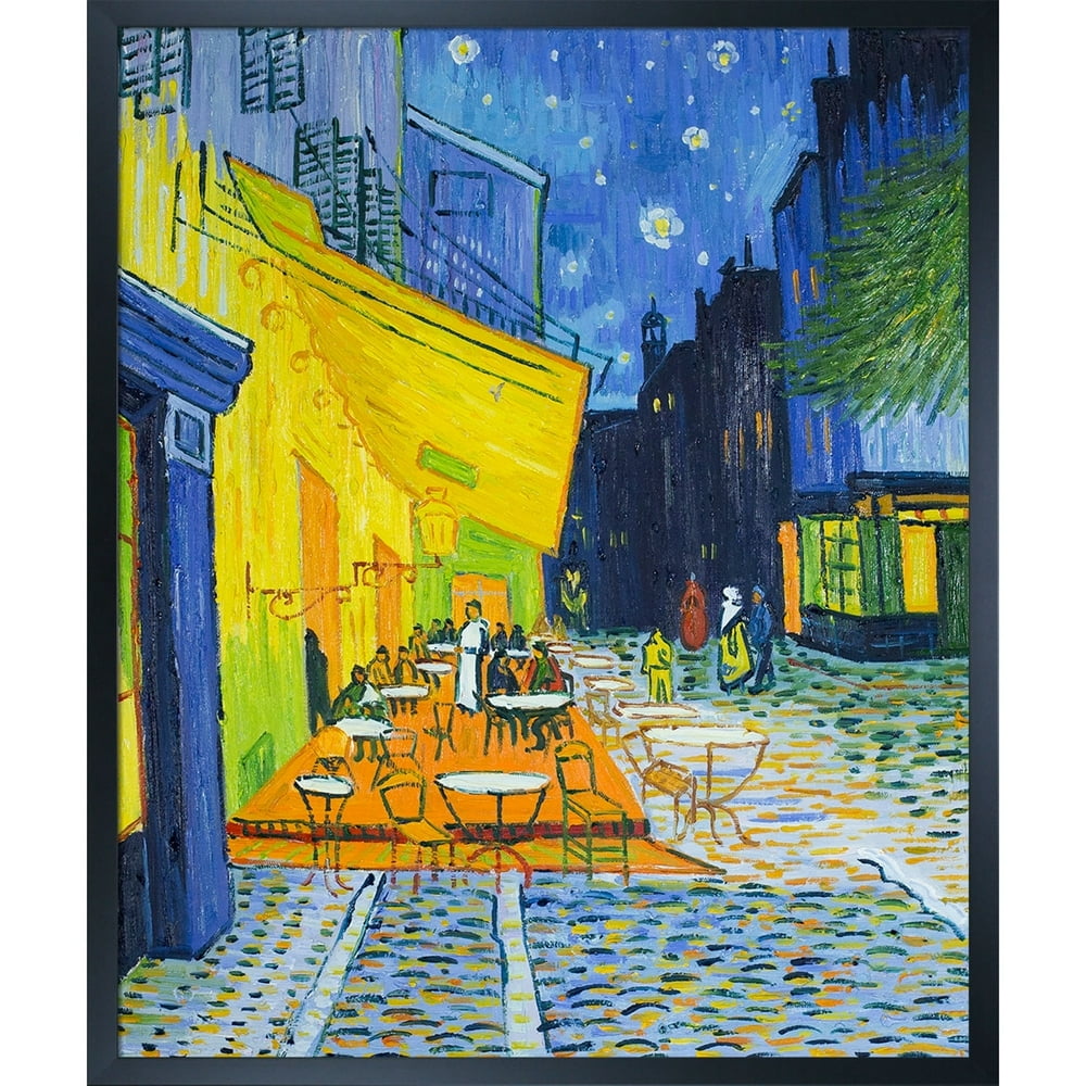 La Pastiche Vincent Van Gogh 'Cafe Terrace at Night' Hand Painted Framed Canvas Art Walmart