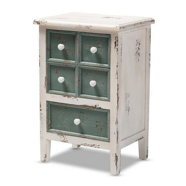 Baxton Studio Table d'Appoint en Bois à 5 Tiroirs Style Ferme en Blanc et Turquoise
