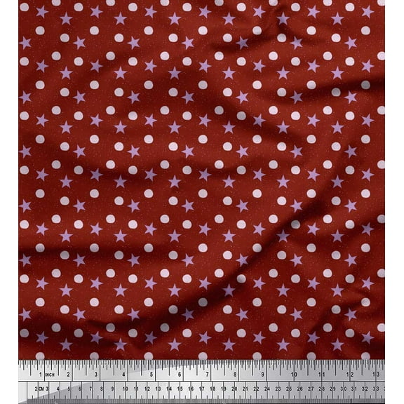 Soimoi Red Cotton Voile Fabric Dots & Star Printed Fabric 1 Yard 42 Inch Wide
