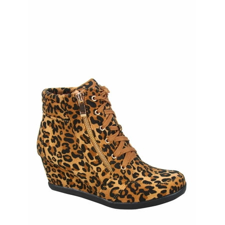 Brown Shoe Company - Peggy-56 Women's High Top Fashion Round Toe Lace Up Wedge Sneaker Shoes