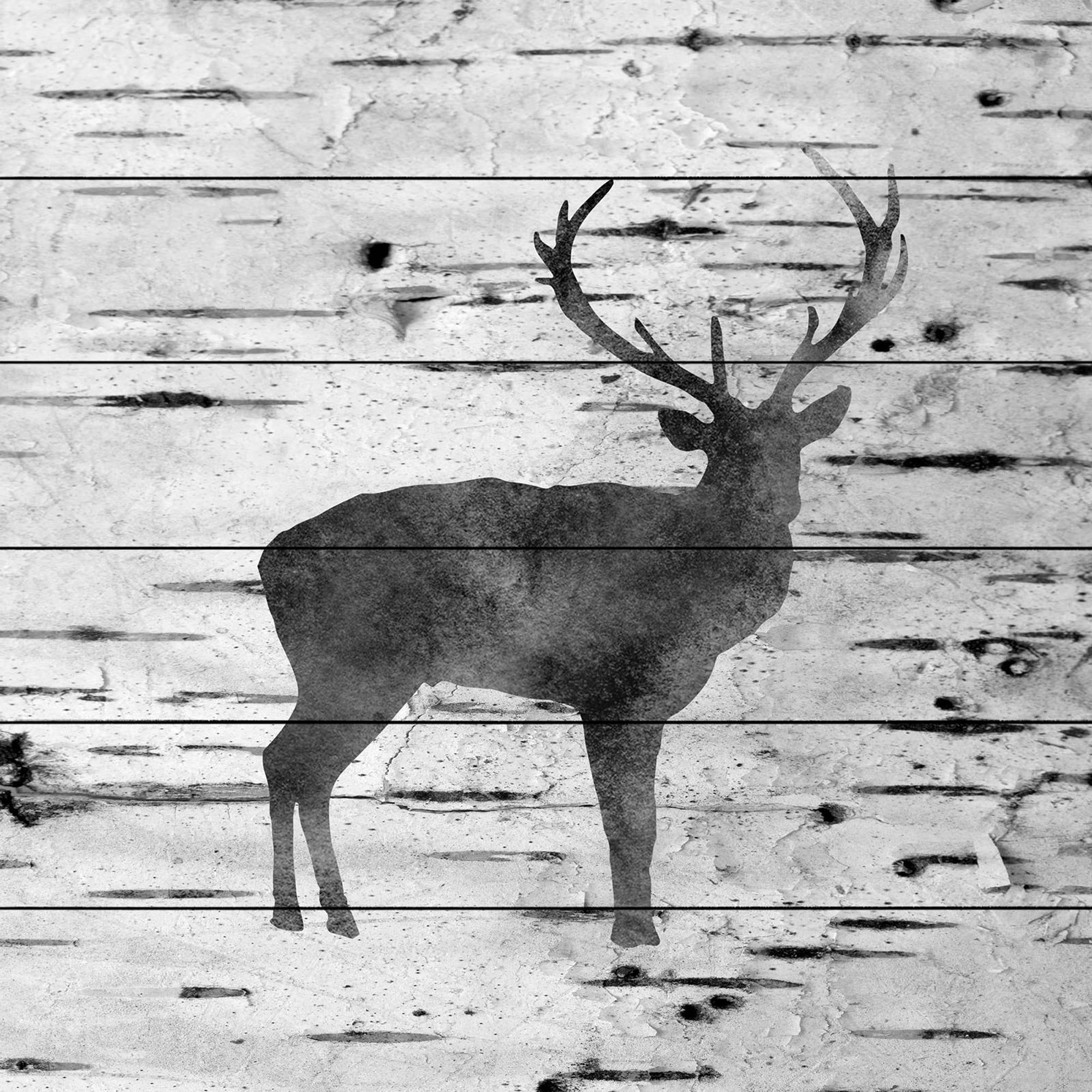 "Deer Birch Bark" Painting Print on White Wood