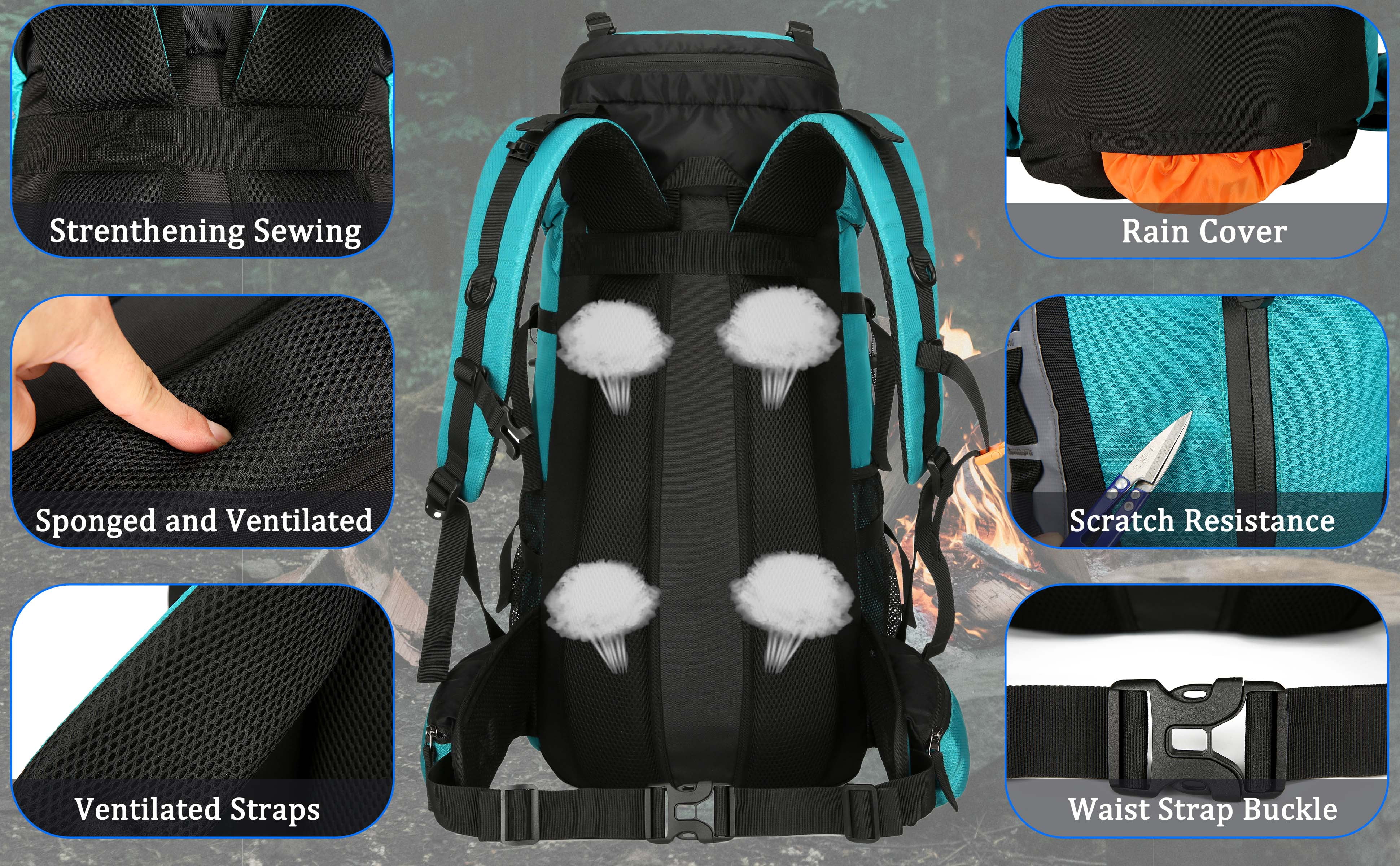60L Travel Hiking Camping Backpack with Rain Cover,Backpack Water Resistant,Traveling Backpack for Men Women