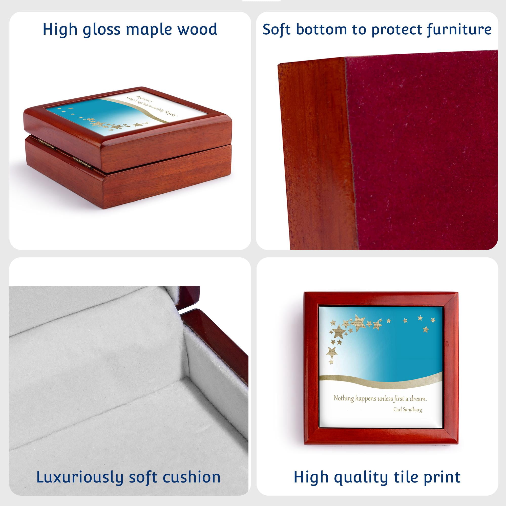 3dRose, Nothing happens unless, Gold Stars on Aqua Green, Graduation, Jewelry Box 5.5x5.5 inch with 4 inch tile