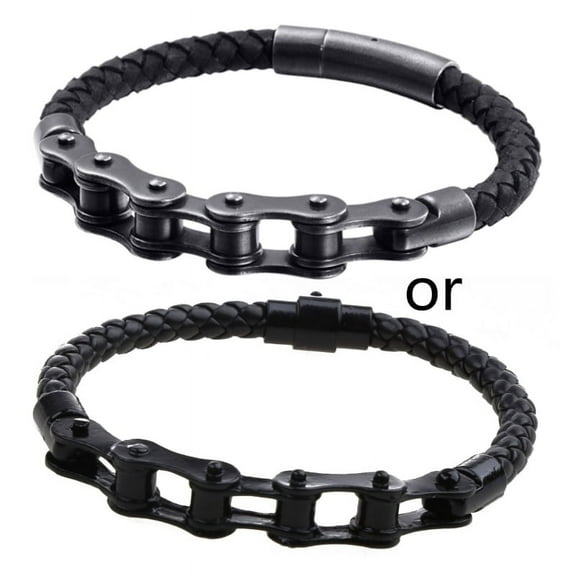ZPAQI Fashion Bicycles Chain Handwoven Leather Bracelet Punk Cuffs Bangle Bracelet