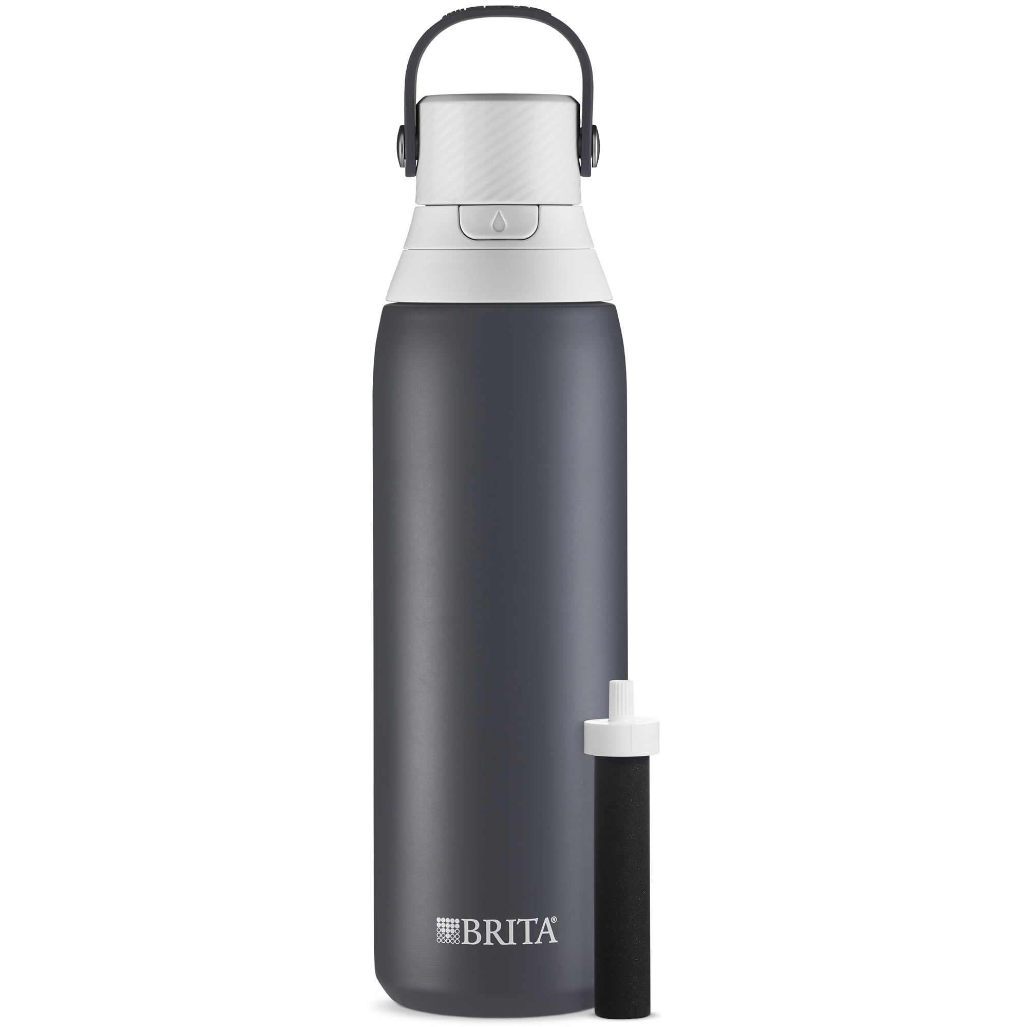 Brita 20oz Premium Double-Wall Stainless Steel Insulated Filtered Water Bottle - Dark Gray: Reusable Kids Water Bottle with Filter