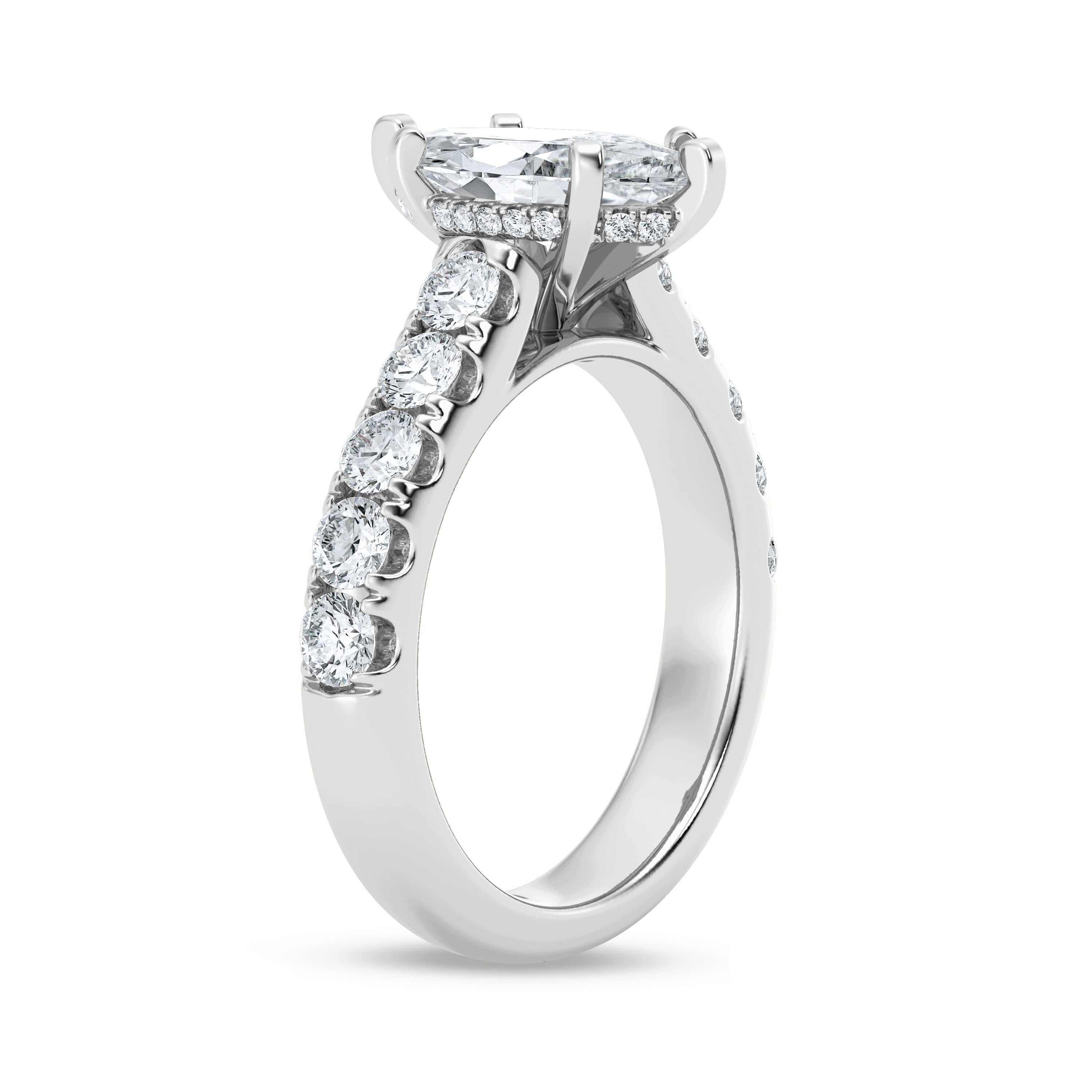 Veda Jewelry 2.13 Ct Marquise Cut Moissanite Hidden Halo Cathedral Pave Engagement Ring for Women - Sparkling 14K White Gold Plated Wedding Ring for Bridal Jewelry - Mother's Day Gifts