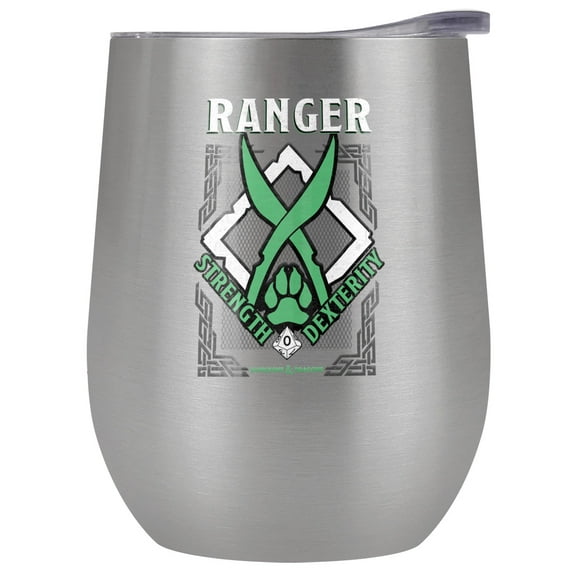 Dungeons & Dragons Official Ranger 12 oz Stemless Tumbler, Stainless Steel Travel Cup|Lake Tumbler|Insulated with Leak Resistant Slide-Lock Lid