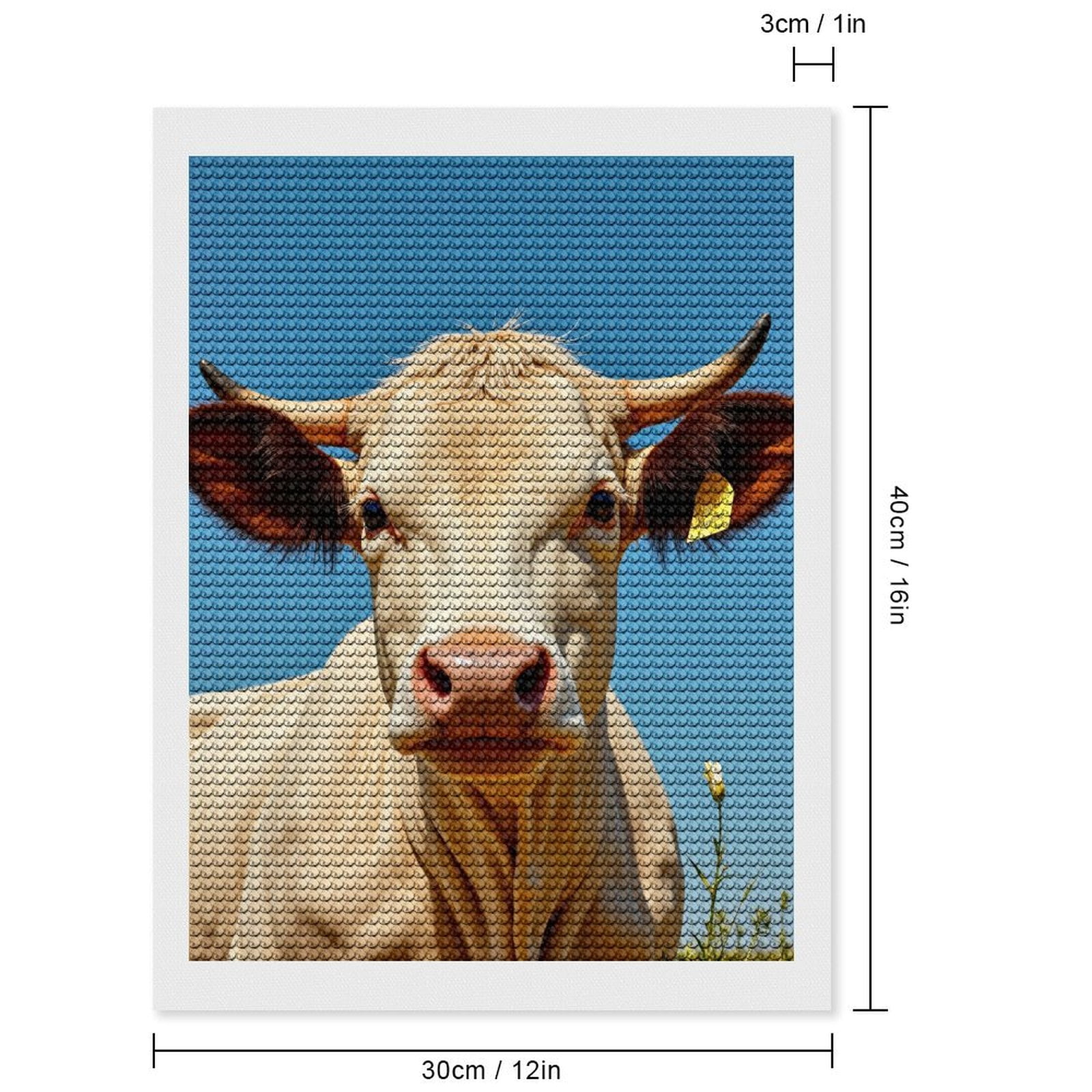 Diamond Art Kits for Adults, Creamy Steer Blue Sky Tag 5D Diamond Painting Kits for Adults Beginners, DIY Full Drill Diamond Painting, Gem Art and Crafts 12x16