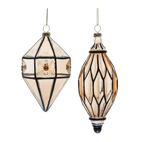 Melrose Beveled Amber Glass Christmas Drop Ornaments - 7"" - Orange and Black - 6ct