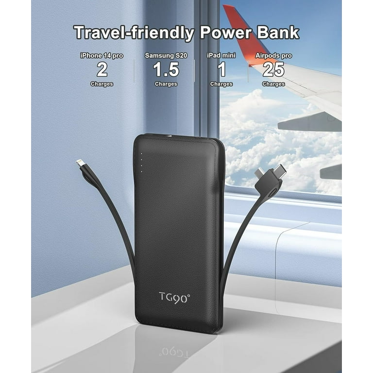  Paquetes de baterías externas para teléfono celular TG90  10000mAh Banco de energía con cable Lightning integrado, cargador portátil  de batería compatible con iPhone Android Phone Power Packs : Celulares y  Accesorios