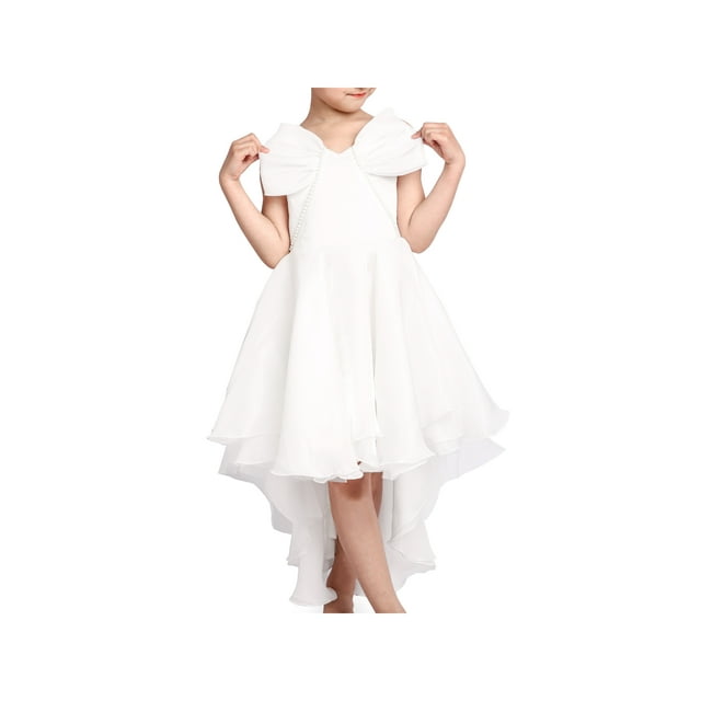 Robe Fille Princesse Hi-lo Blanche Perle Concours Danse Balle 12 Ans
