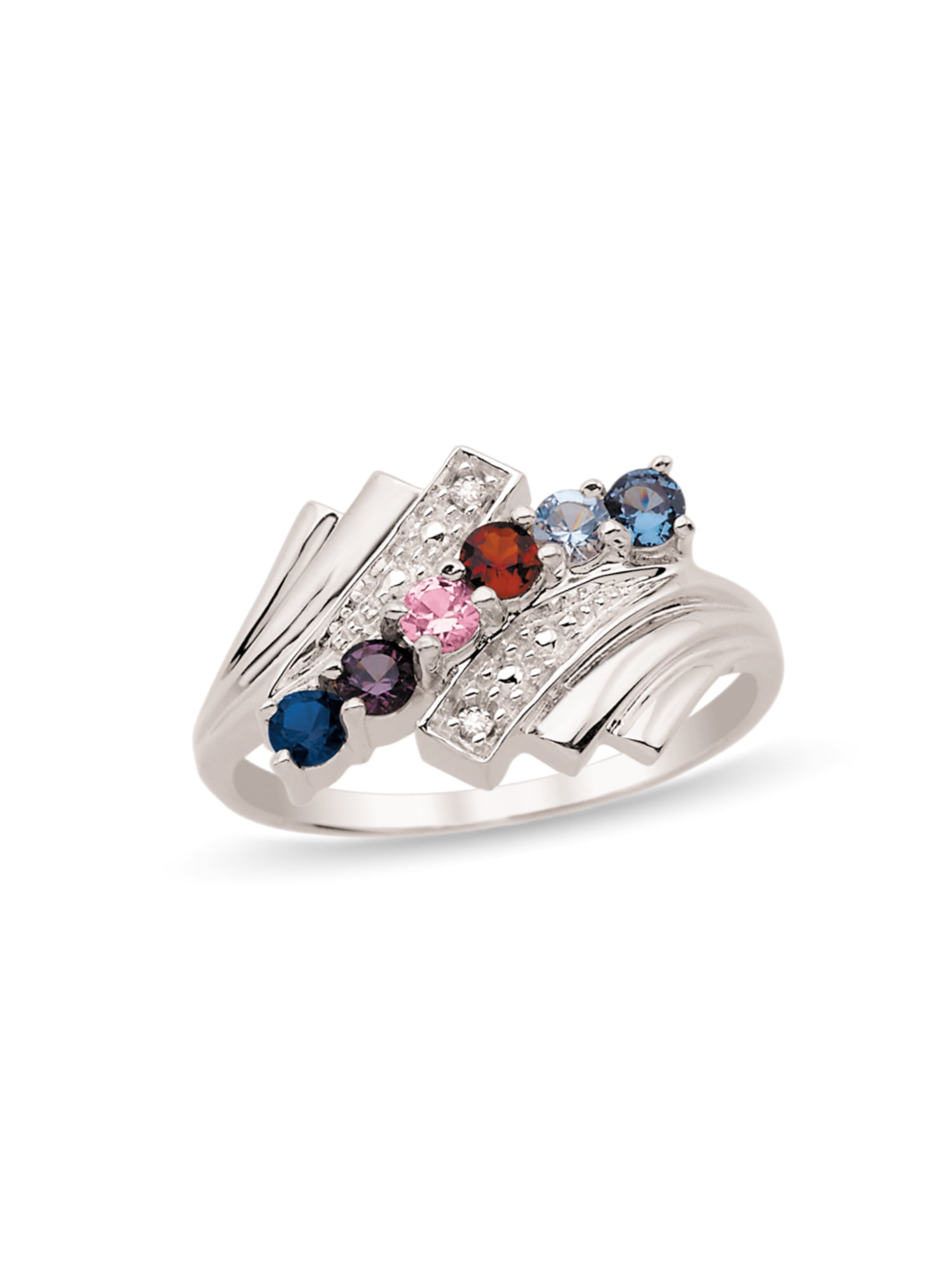 Personalized Birthstone Family Ring in 14K Gold with Diamond Accents by Jewlster