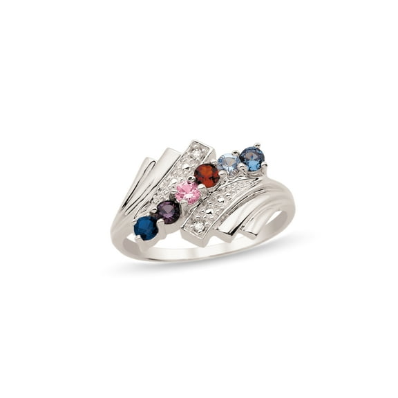 Personalized Birthstone Family Ring in Sterling Silver with Diamond Accents by Jewlster
