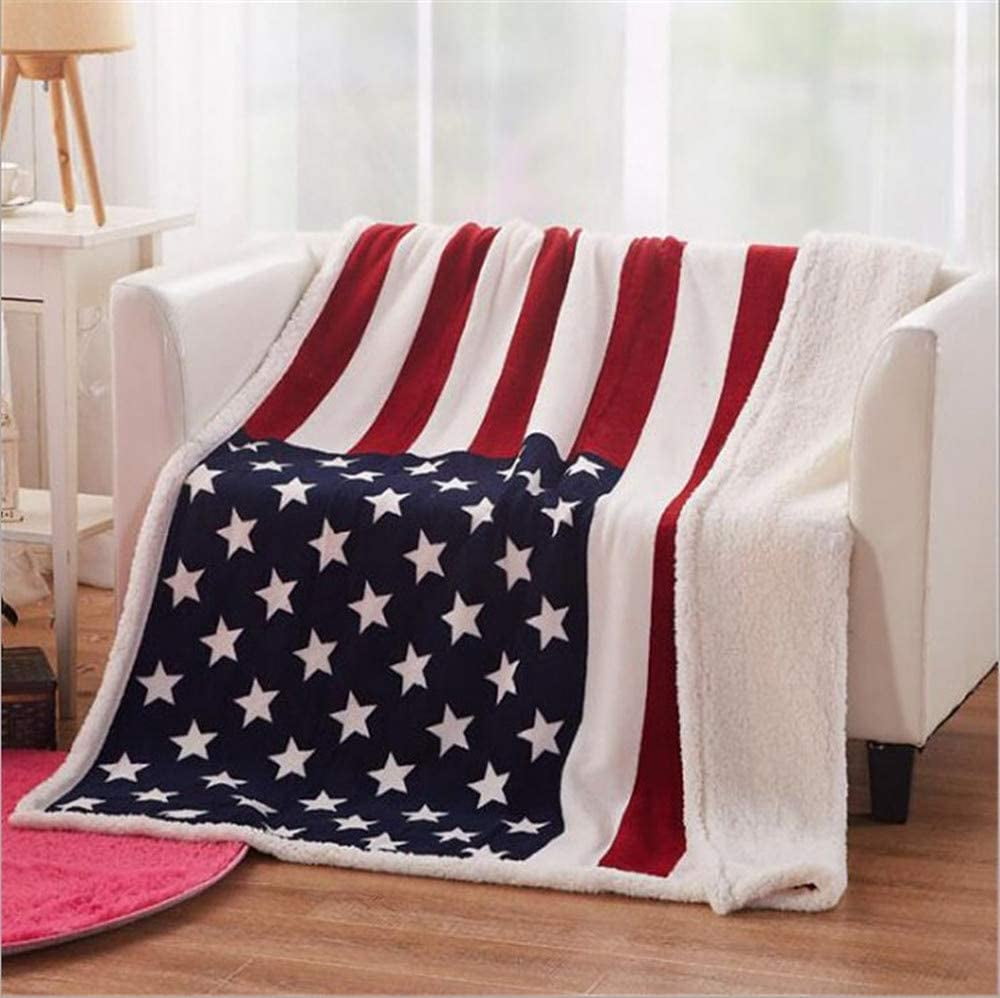 Ukeler Flannel Sherpa Throw 50'' x 60'' American Flag Fleece Blanket Soft Comfy Flannel Blanket Throws for Bed/Couch/Sofa/Office/Camping