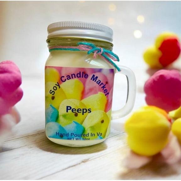 Soy Scented Candles | Handmade & Highly Aromatic Candles Burns Upto 85 Hours in Glass Jar - Perfect for Home Decor, Wedding, Birthday, Dinner (Peeps, 16 oz)