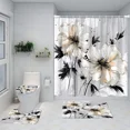 thumbnail image 5 of 4pcs Blue Green Plant Shower Curtain Set Leaf Flower Black and White Floral Bathroom Home Decor, 5 of 11