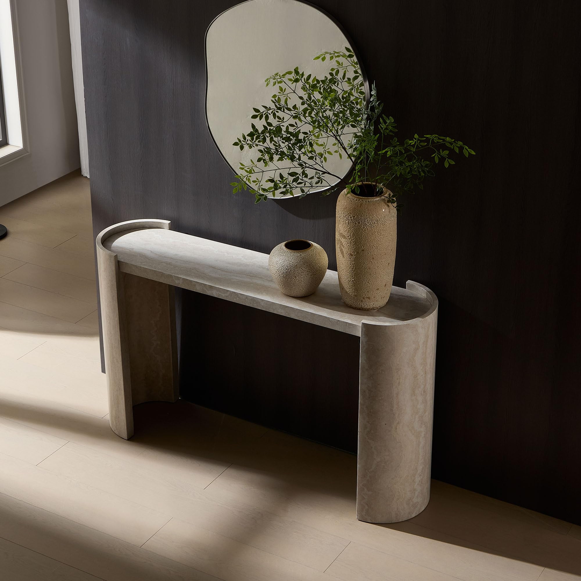 LKTART 53" MDF Console Table for Entryway, Narrow Entryway Table with Faux Mars Marble Pattern, Couch Table Behind Sofa with Curved Legs for Living Room Hallway Foyer