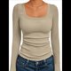 thumbnail image 3 of Camisas de Larga para Mujer, Blusas de Cuello Cuadrado, Blusas Básicas de Punto Acanalado, Conjuntos de Otoño, Ropa de Moda Crema M, 3 of 8