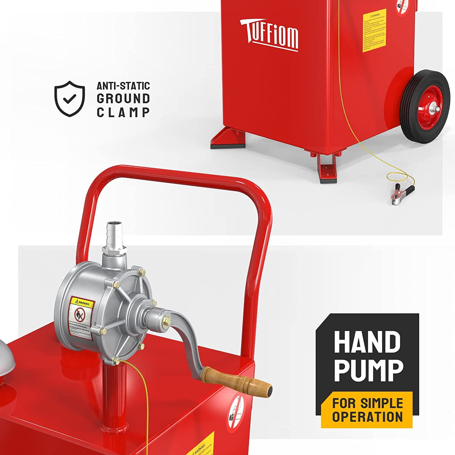 TUFFIOM 15 Gallon Gas Caddy with Wheels, Gasoline Diesel Fuel Transfer Storage Tank with Pump, Red