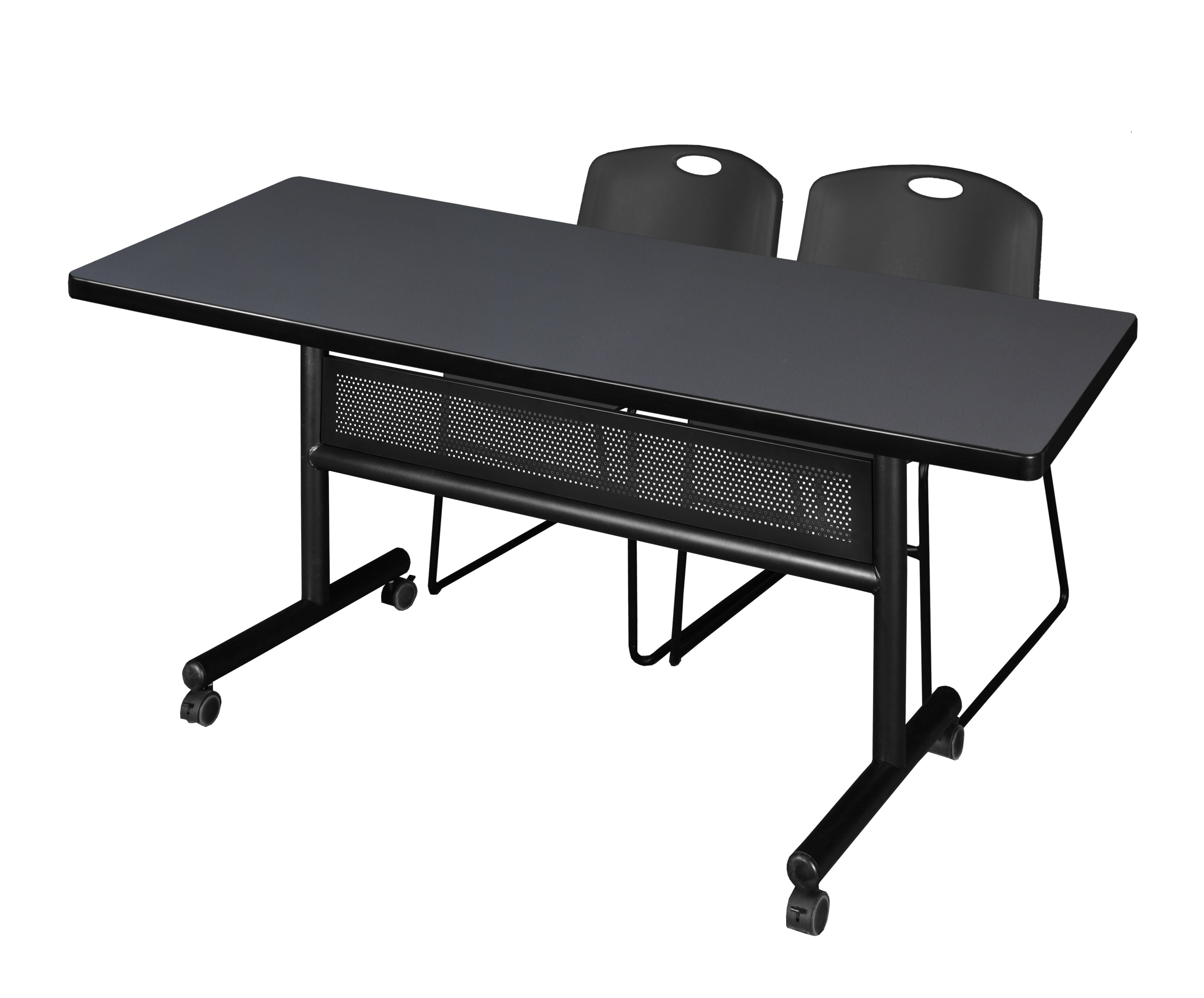72" x 30" Flip Top Mobile Training Table with Modesty Panel Grey and 2